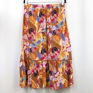 C&C California Skirt Tropical Print Ruffle Flounce Hem Shell Tassel Drawstring M